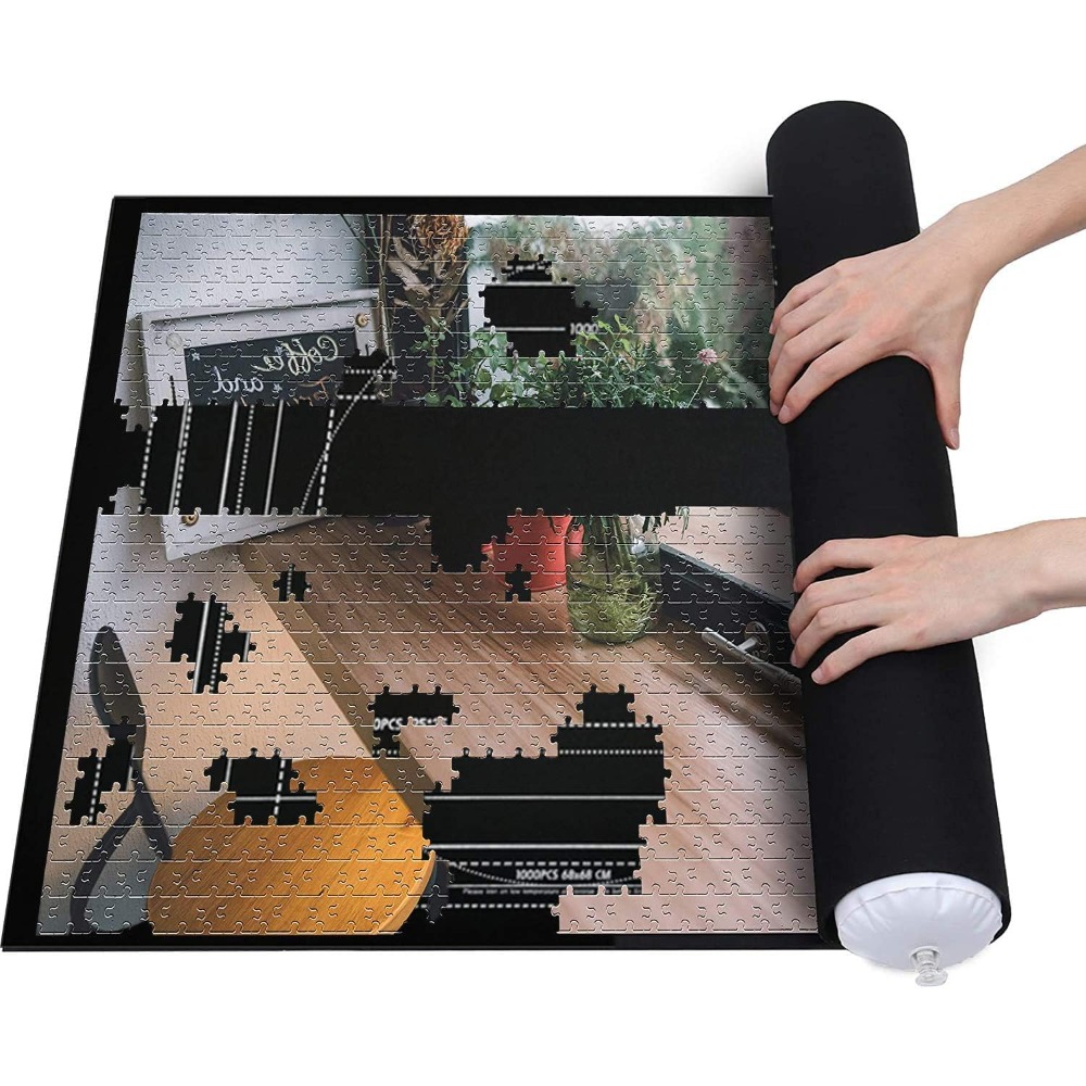 Thickened Puzzle Mat, 150x100cm, Inflatable Edging To Prevent Scattering, Includes Storage Bag, A For Collecting And Organizing Puzzle Pieces.