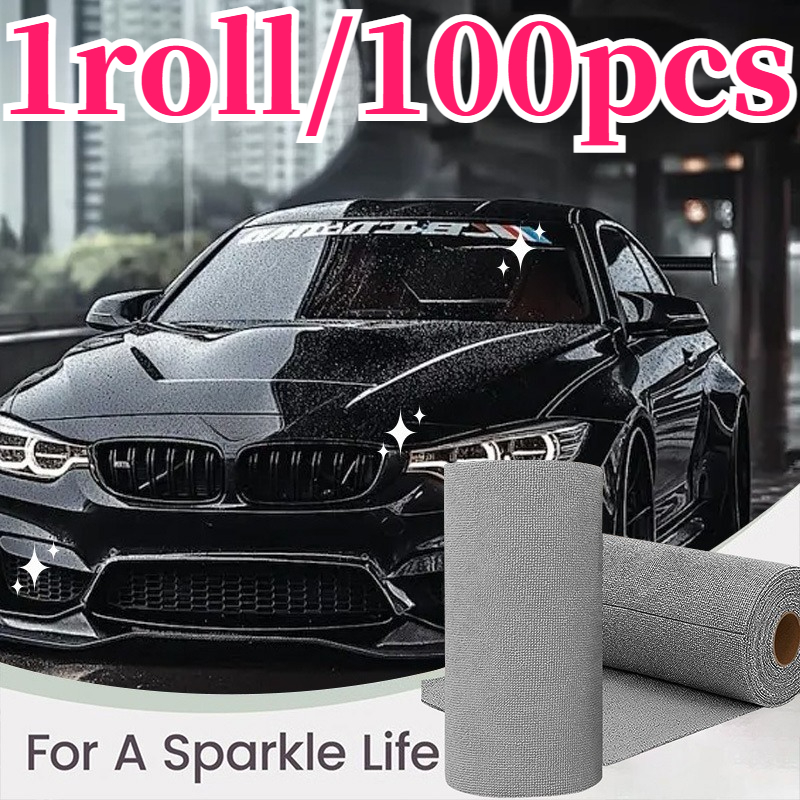 TEMU 1 Roll/100pcs Extra Large Roll Of Fiber Car Towels, Car Cleaning Towel Roll, Reusable Cleaning Cloth, Fiber Towel Roll Convenient Hand-tearable