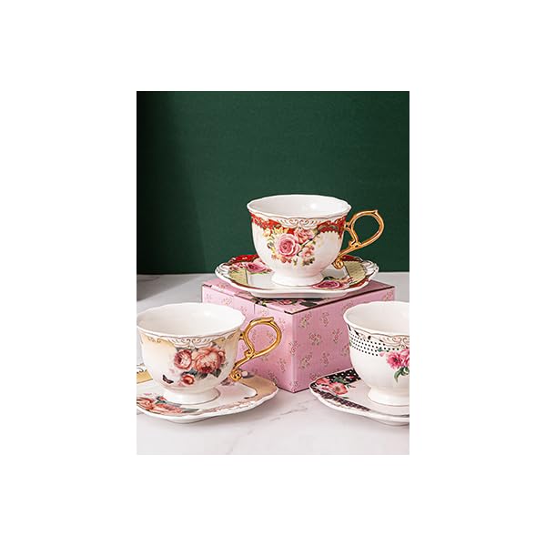 vintage british floral coffee cup and saucer set with   - elegant floral teacup,  , black interior - 7oz tea cup for home, office, or gift - durable porcelain construction - ideal for coffee, tea,   - elegant tableware for special occasions, home dining,  , premium  , stylish drinkware,  , office workers Product details 1