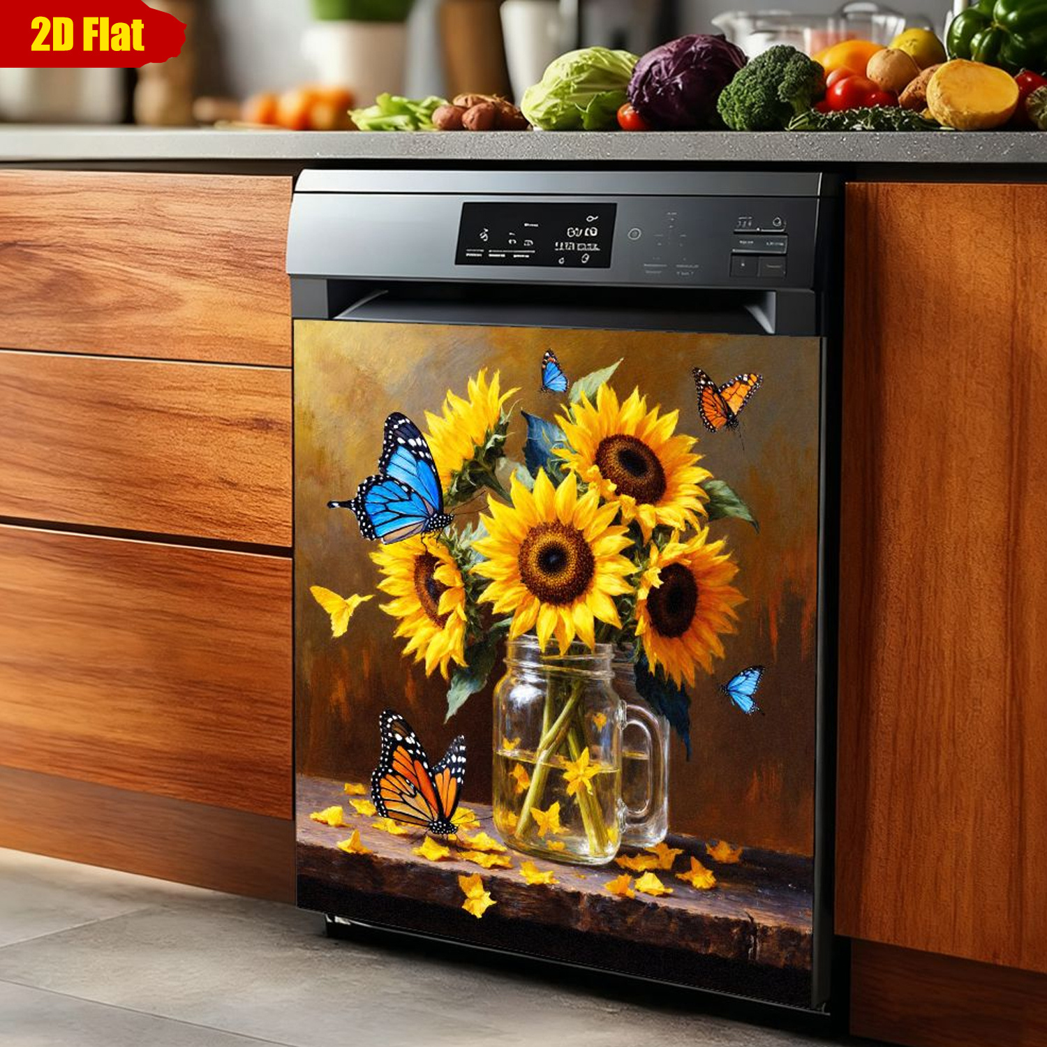TEMU Sunflower And Dishwasher| Self-adhesive Removable Vinyl Film, /black/oven Side Sticker, Suitable For Washing Machines, Refrigerators, Stoves- And Easy Sticker(no Residue)