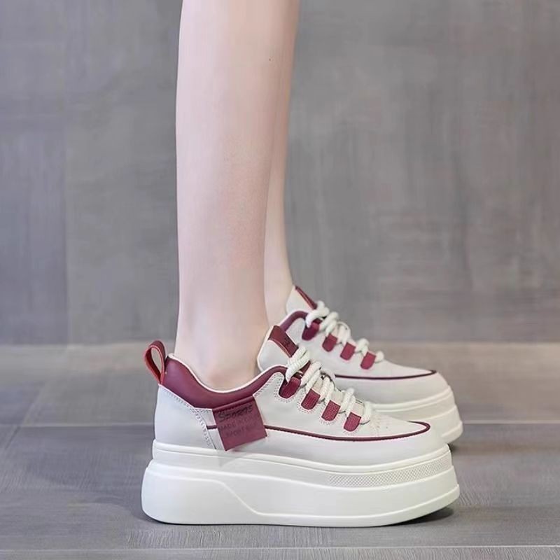 2025 Autumn Winter New Women'S White Thick Sole Fashion Casual Shoes | Walking Travel Breathable Running Shoes, Lace-up Closure, Low Top, Fabric Upper, Mesh Inner, EVA Insole, Rubber Sole, Women Shoes, Sneakers