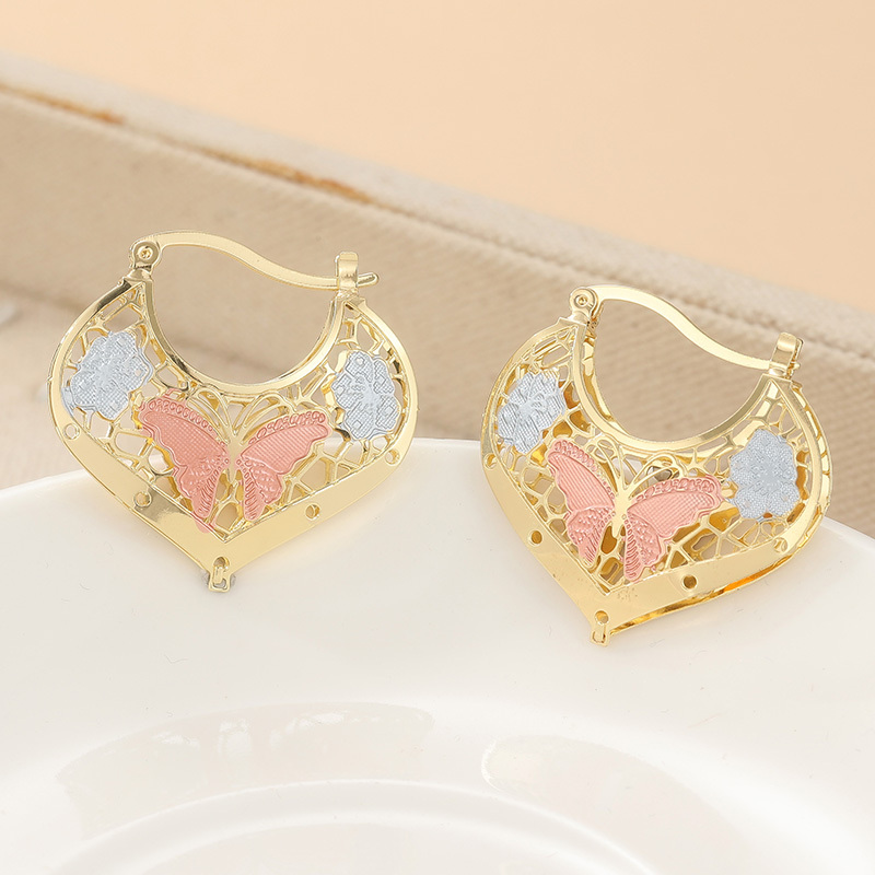Women's Plated Hoop Earrings - Heart & Butterfly Hollow-Out Hoops