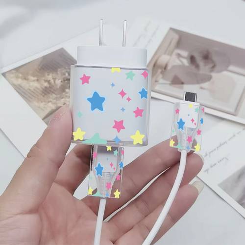 item picture x8457 colorful pattern for samsung 25w transparent charger protective case for samsung for galaxy phone charger protective case 25w charger protective set cable protective sleeve charging cable head protective sleeve gift