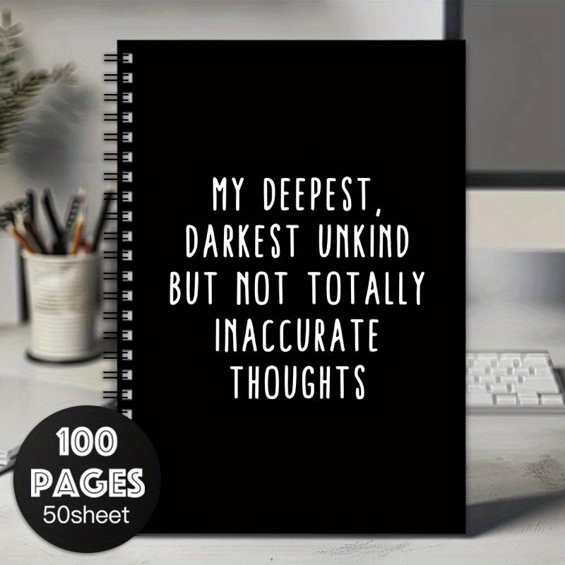 TEMU Funny Black Spiral Notebook Journal, 1pc, Unkind Inaccurate, Office And School Supplies, Perfect Gift For Friends, Coworkers, Women, And Men