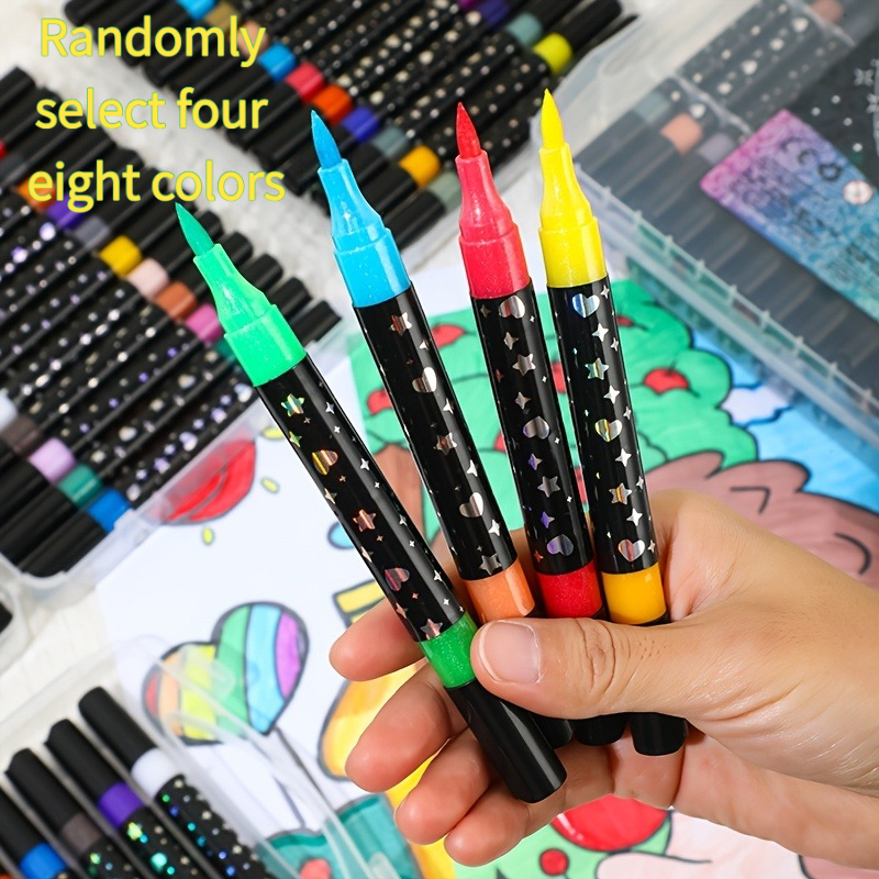 TEMU 24-color Head Glitter Colored Pen, Random 5pcs 10-color Glitter, Quick-drying Adhesive Ink - Fine Tip, Tip To Pen Holder, Suitable For