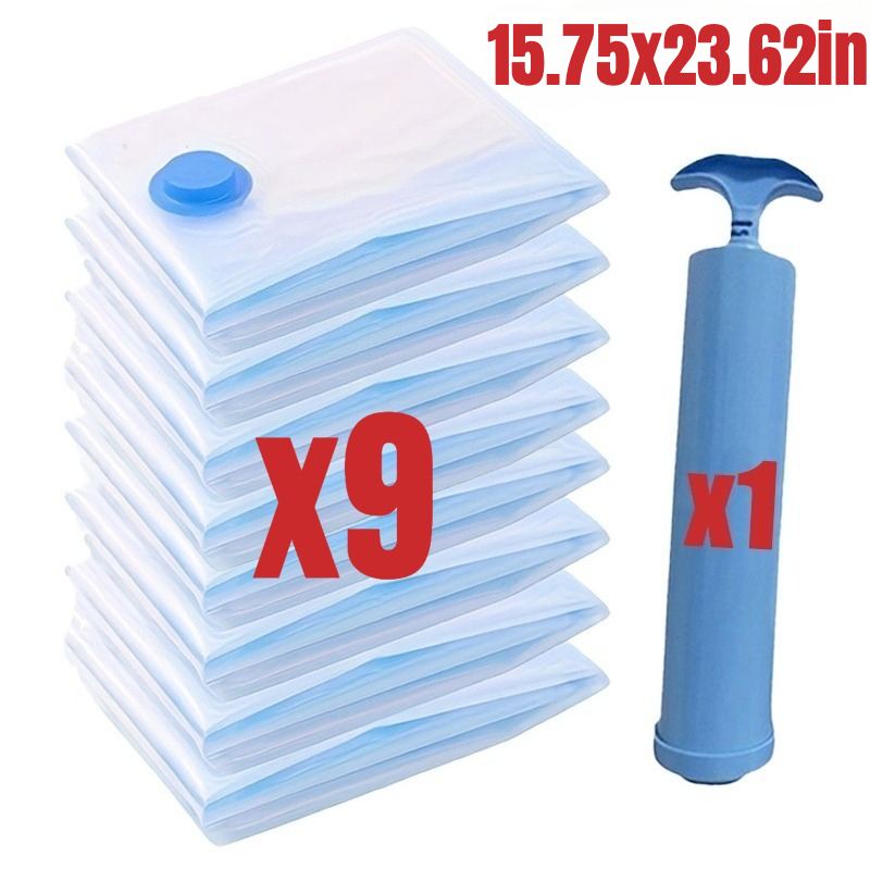 10pcs Vacuum Storage Bag (including Manual Air Pump), Visual Double-layer Sealed Zipper Exhaust Valve Storage Bag, Thickened Heavy-duty Stackable Large-capacity Storage Bag, Suitable For Bedding