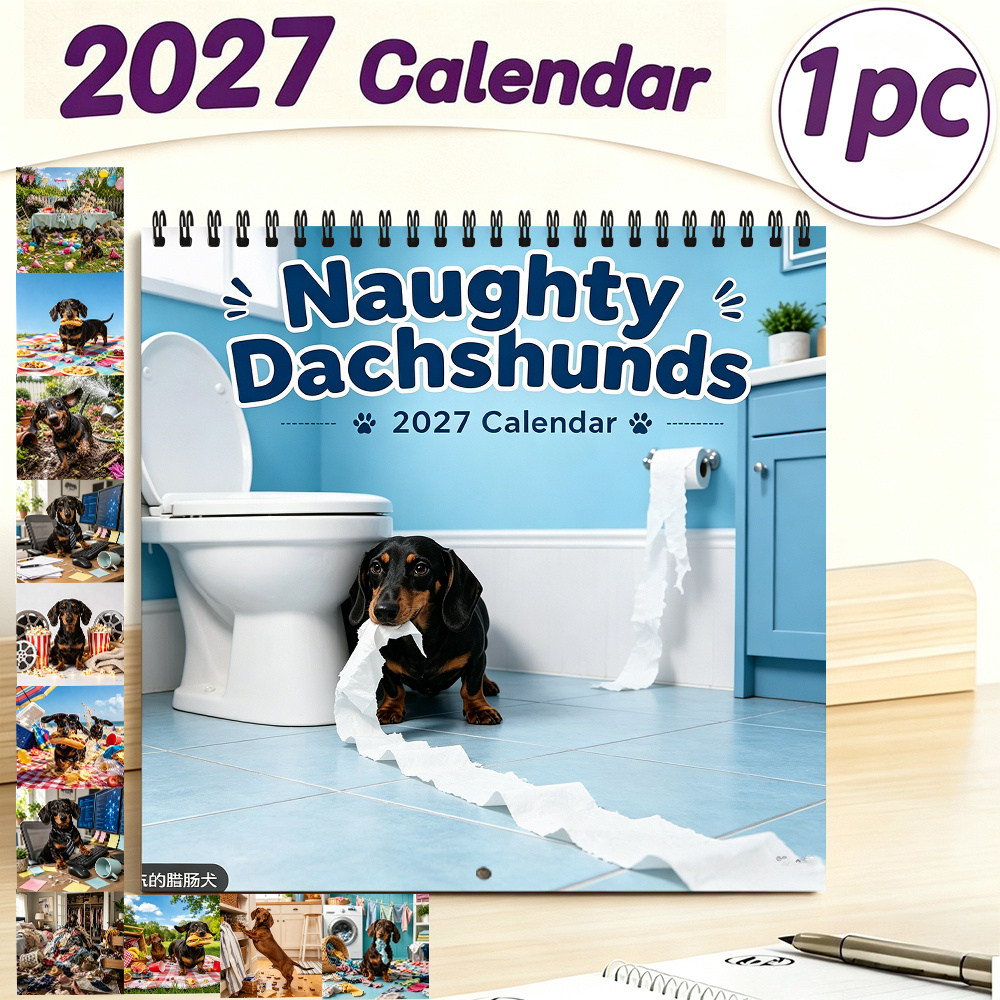 TEMU 2027 Naughty Dachshunds Wall Calendar 8.3 X 8.3 Inches Funny Dog-themed Monthly Calendar For Home Office Bathroom Decor Cute Gift For Christmas