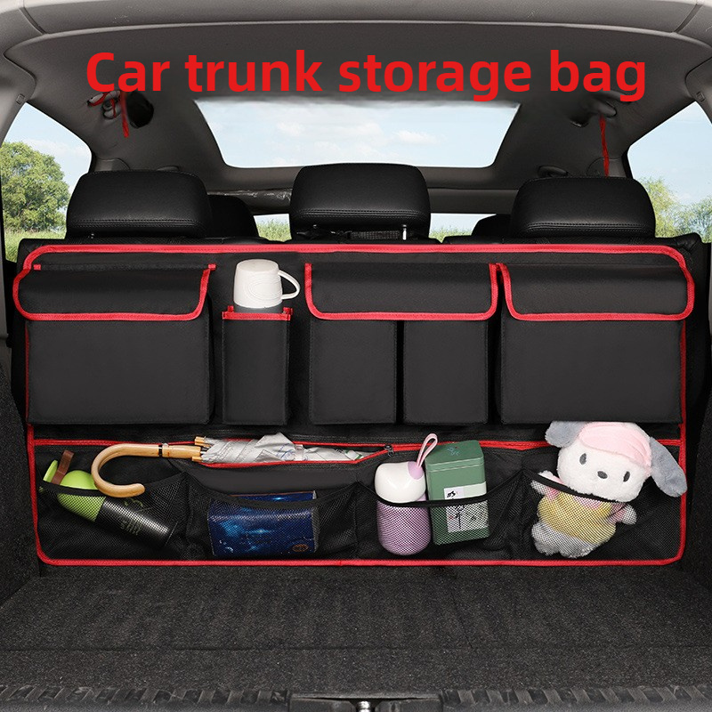 

1pc Universal Fit Oxford Fabric Car Trunk Organizer, Multi-functional Suv Storage Bag With Mesh Pockets And Cup Holders