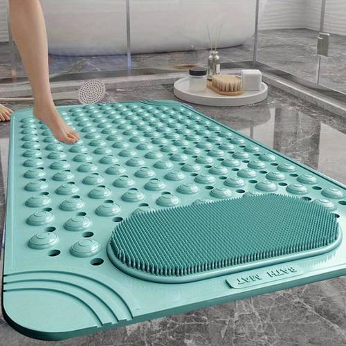 non slip pvc bath mat with massage buttons light blue multi color polka dot pattern rectangular shower and bathroom safety mat 0 9cm thick durable pvc material bath accessories