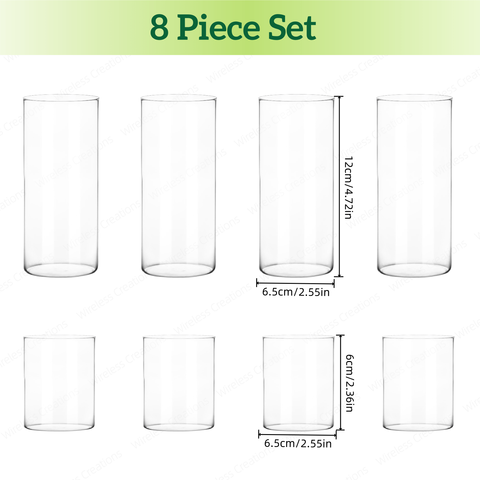 TEMU 8pcs Clear Cylindrical Glass Candlesticks, 2 Sizes 12cm/6cm Height 6.5cm Width Floating Candle Jars, Thickened Glass Vases For Wedding Party