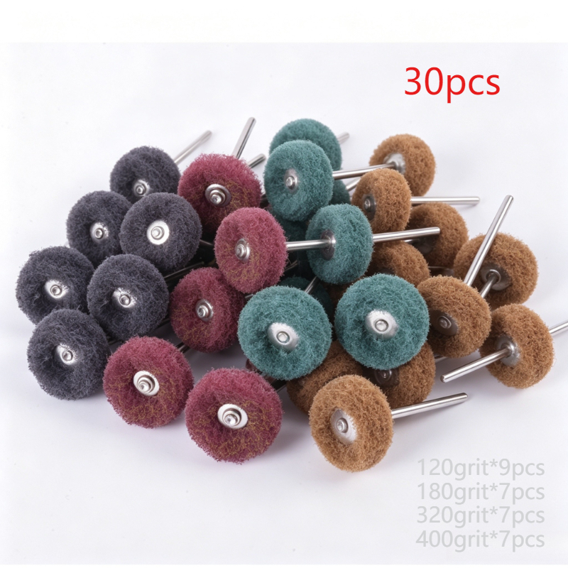 TEMU Set di 30 pezzi di tamponi abrasivi, set di dischi per lucidatura grana 120/180/320/400, spazzola per lucidatura a forma di T in fibra di nylon,