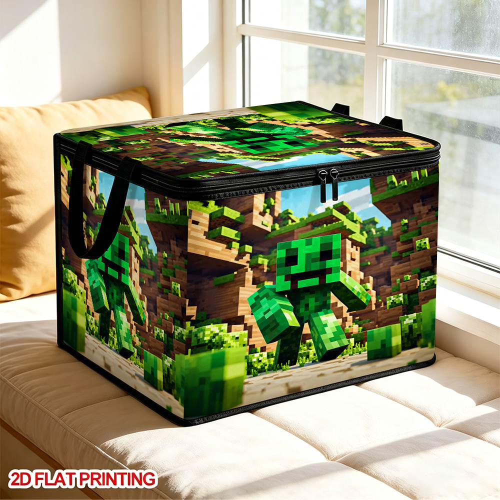 TEMU Boîte de rangement 1 pièce carrée à impression 2D plate Pixel Jungle, Scène de jungle pixel vintage avec motif de en . Dotée de poignées de