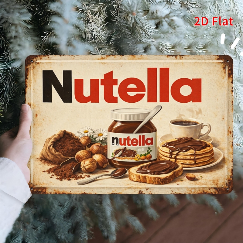 TEMU 2d Flat, 1pc For Nutella-themed Decorative Metal Sign Suitable For Nutella Lovers - Rustic For Nutella-walled Decor With Iconic, Kitchen & Art