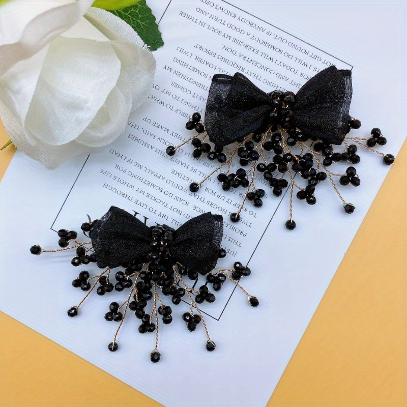 2pcs New Beaded Shoe Charms Floral Hair Accessories Black Lace Net Flower  Beads High-Quality Updo Headband Bridal Shoes Shoe * Wedding Dress  Accessory Party Decorations * Flowers Hair Clips DIY Craft ...