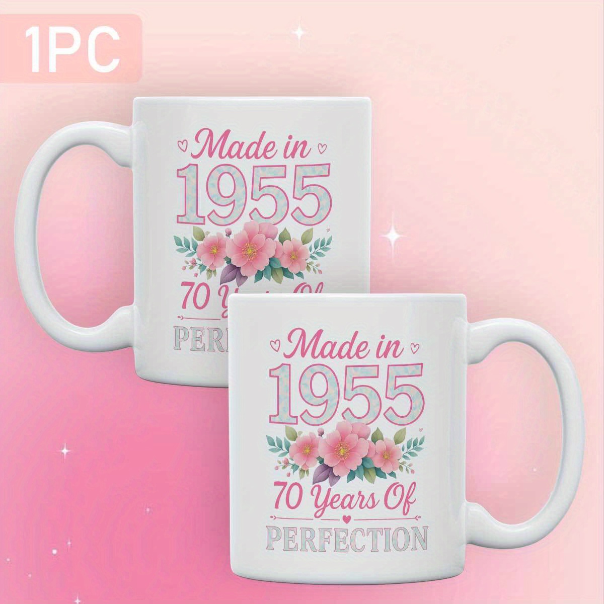 1pc vintage 70th birthday 1955 design ceramic coffee mug - edition  collectible gift with ornate detailing, hand wash only, for men women mom  dad friends teachers, birthday gift mug | retro |