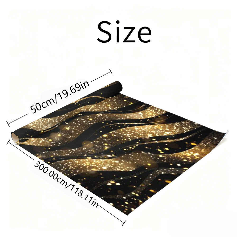 TEMU 1 Rolle schwarz-goldenes gewelltes Glitzerpartikel-bedrucktes Geschenkpapier, 20 Zoll × 118 Zoll, Geschenkpapierrrolle, geeignet für