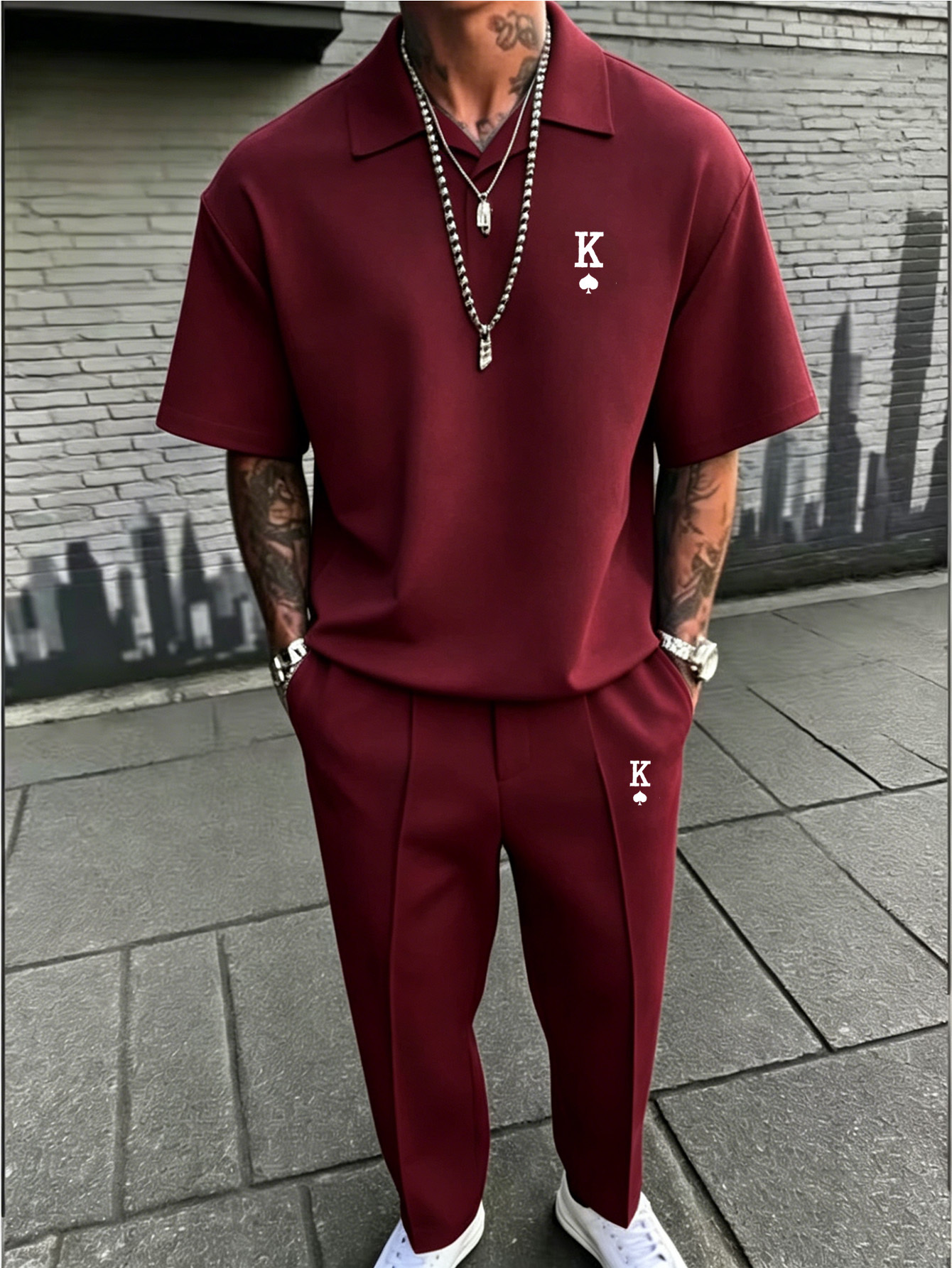 Ensemble Polo Oversize & Pantalon Slim Homme Ensemble Streetwear Adolescente, Polo à Col Cubain Oversize et Pantalon Slim-Fit, Tenue Chic Minimaliste pour Occasions Décontractées et Smart Casual, pour l