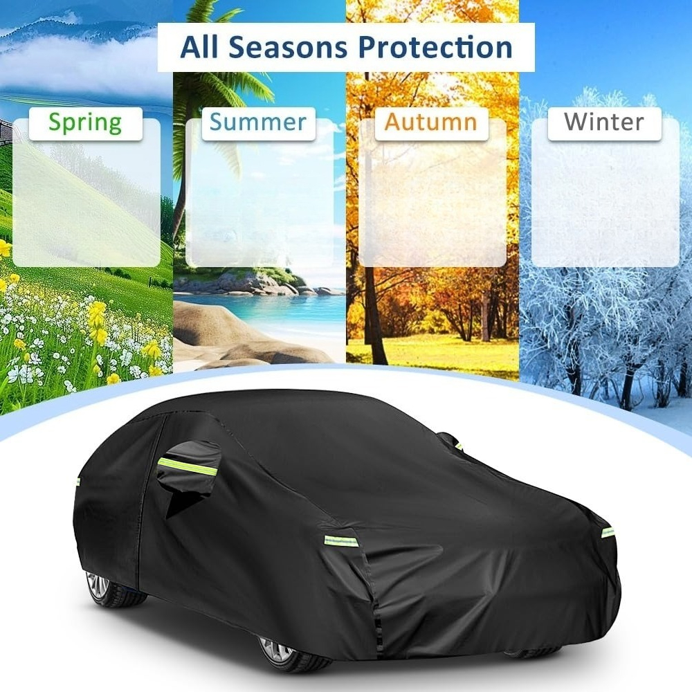 Image of Thick Car Cover For Outdoor Garage Protection | Reflective Strips, Storage Bag, Applicable, Pe Film, Compatible With 194-208 Inch Sedans