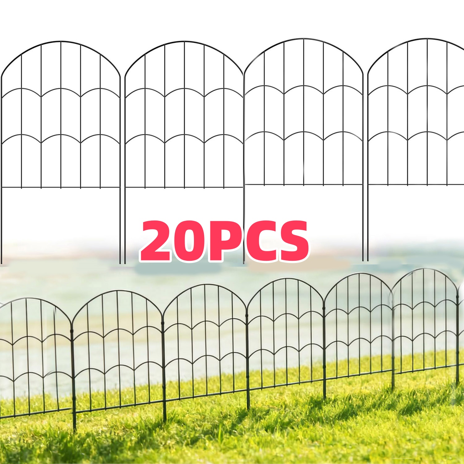 [2d Flat] 10 Pack/20 Pack Garden Fence Panels, 61cm H X 33cm W, Total Length 3., No Dig Outdoor Fencing, Small Animal Barrier, Decorative Border For Yard & Garden