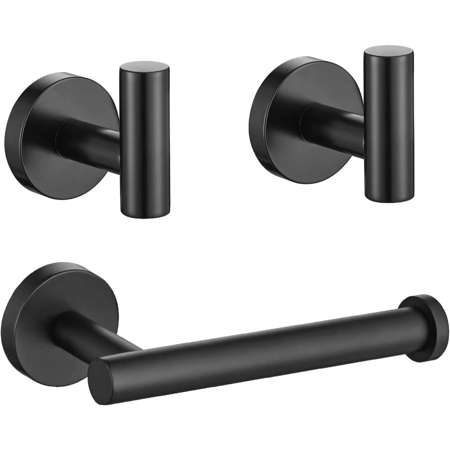 TEMU Juego de herrajes de baño negro mate, gancho de soporte para baño, cocina, montaje en pared de