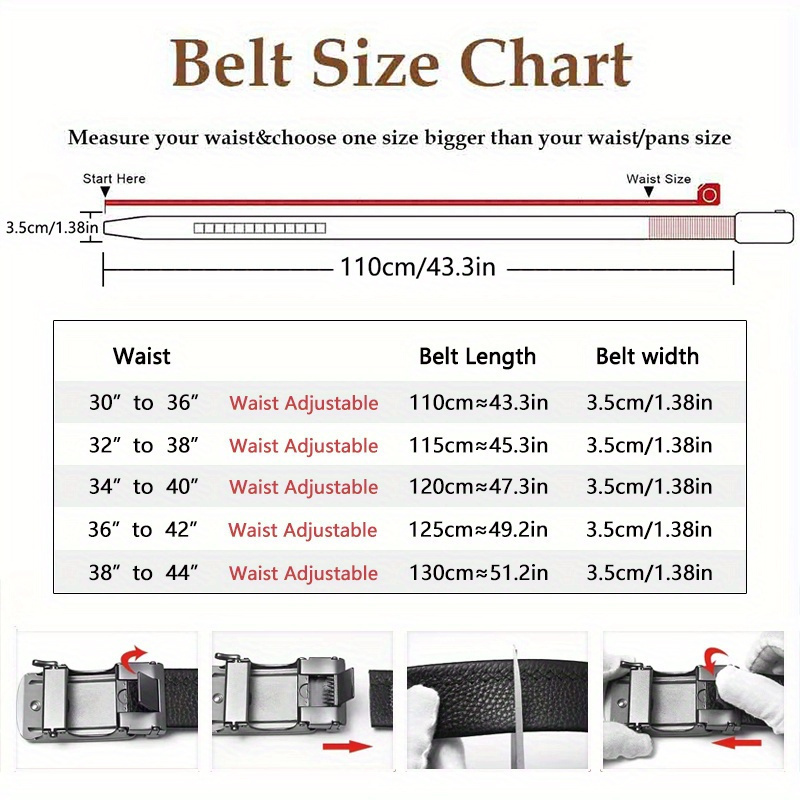 Men's Adjustable Leather Ratchet Belt with Alloy Buckle