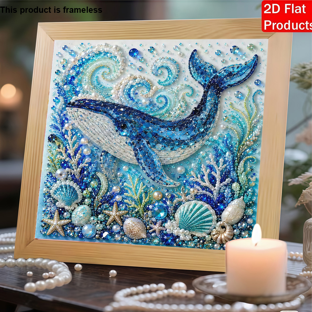 TEMU New 2d/flat Printing Pearl Painting With Deep Whale Pattern, Diy Rhinestone Embellishment. This Pearl Painting Kit Features Unique Acrylic