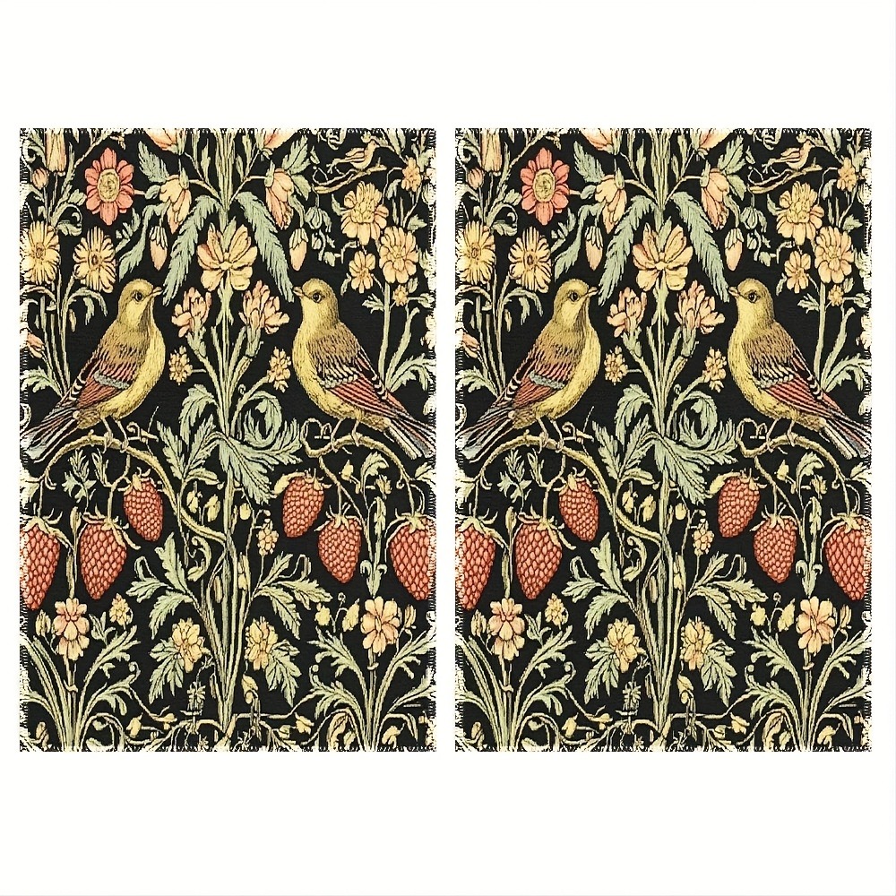 TEMU 2pcs Kitchen Towels, Beautiful William Style Tapestry With Birds, Perfect For , Bathroom And Home Cleaning