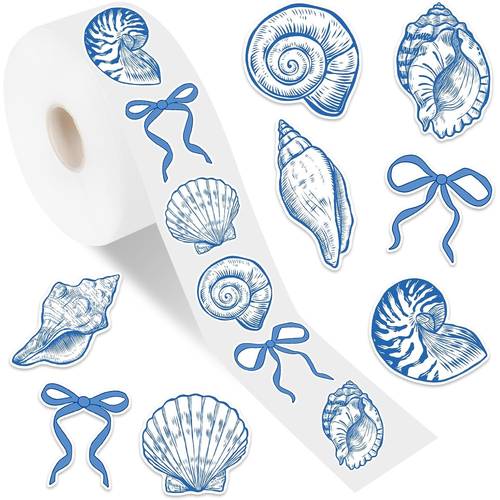 500pcs vintage nautical theme ocean bow sticker roll shell conch bow self sealing label decals for summer beach envelope gift box diy crafts supplies 8 design