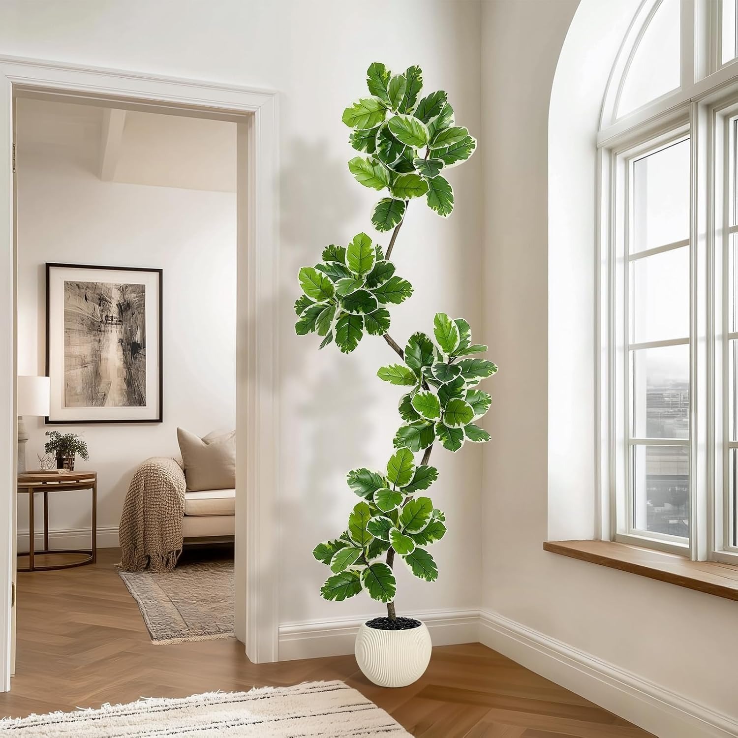 213,36 cm Hoge Kunstmatige Fiddle Leaf Figboom met Plantenbak