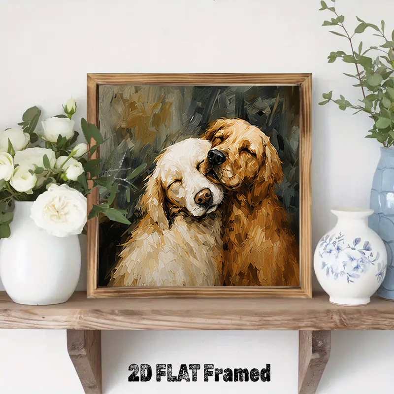 TEMU 2d Flat Framed, 1pc Wooden Frame Hanging Sign Warm Golden Retriever Theme Design Decorative Sign & Plaque - Rustic Frame - Farmhouse Decor For