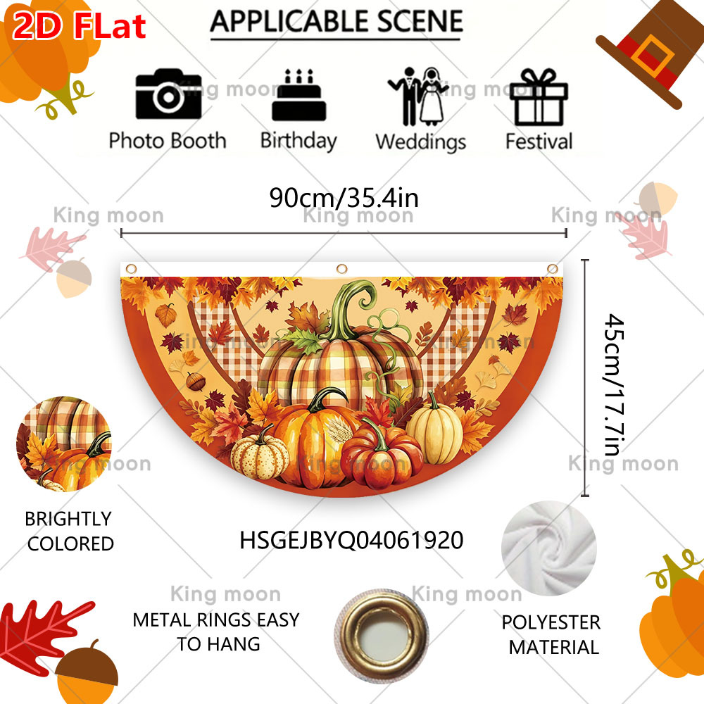 TEMU 2d Flat, 2d Flat - 2d Flat Banner, 1pc Autumn Thanksgiving Half Round Flag, Made Of Polyester Material, 35.4in X 17.7in, With A Retro American