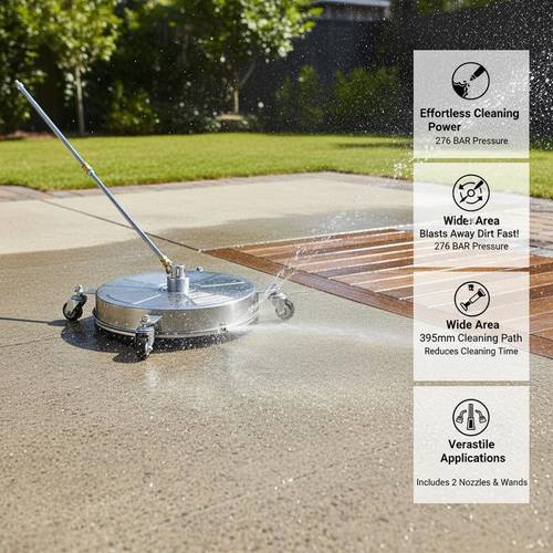 395mm high pressure cleaner surface cleaner stainless steel high pressure cleaner attachments with 4 wheels 276 bar 6 quick connection nozzles 2 extended poles for concrete patio deck