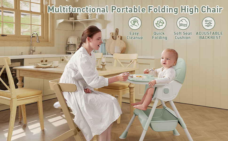 Cochildor Baby High Chair & Booster Seat - Height-Adjustable Folding Dining Chair with Tray Table, Lightweight Easy-Clean Feeder for & (//)