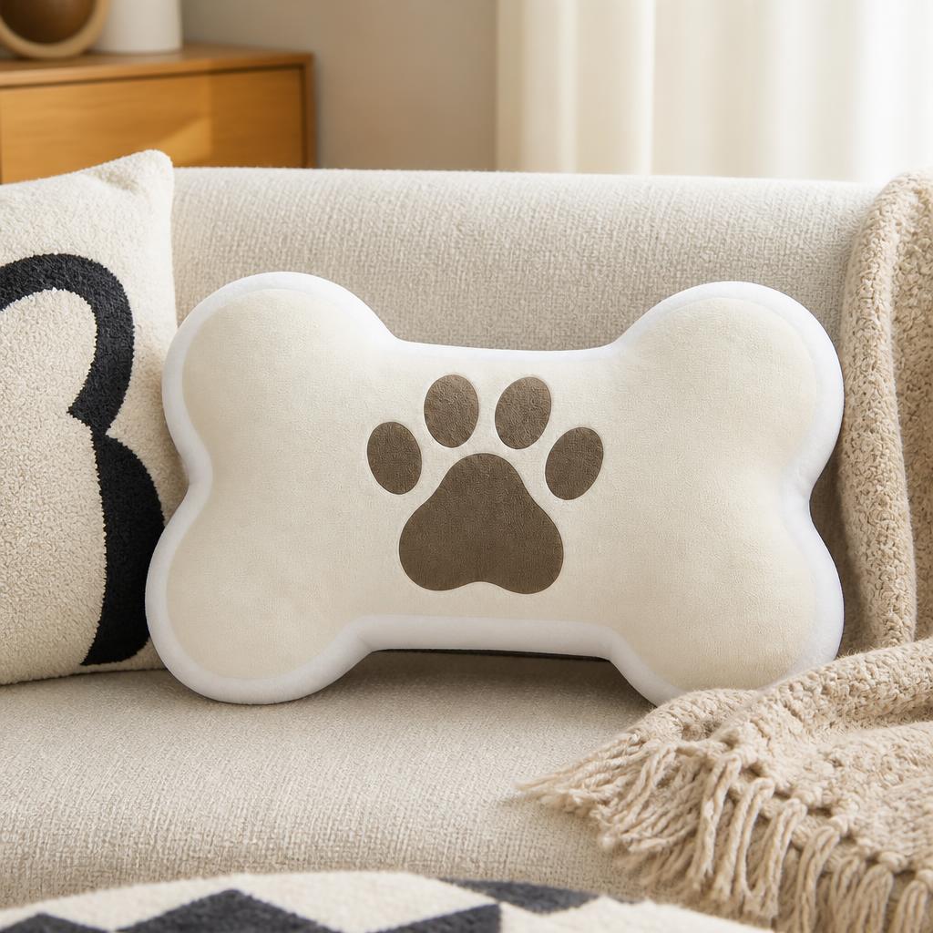 TEMU Bone With Large Paw Print 2d Flat Printing Shaped Stuffed Throw Pillow, Sofa Bedroom Living Room Decor For Office And Car, Throw Pillow Gift, 2d