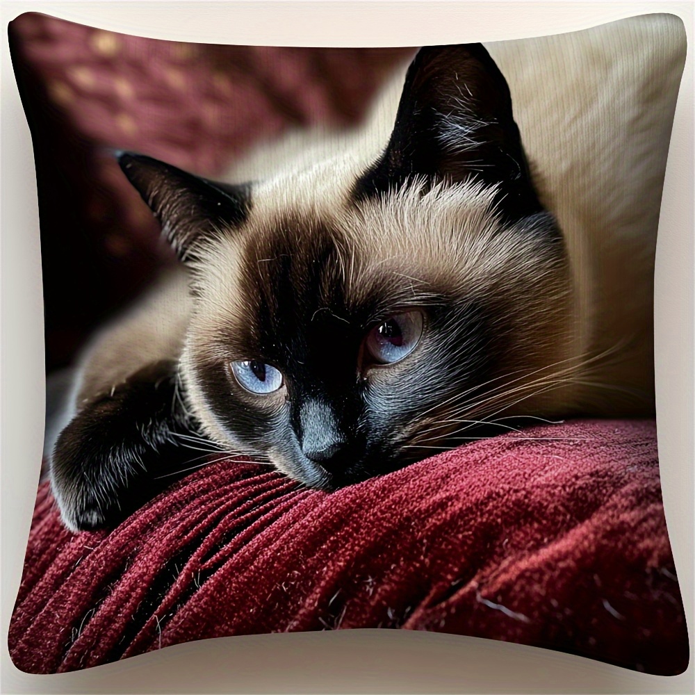 TEMU 1pc Vintage Seattle Cat Print Pillowcase, Soft And Comfortable Smooth Polyester Fabric With Single-sided Printing, 17.72*17.72 Inches, Zippered