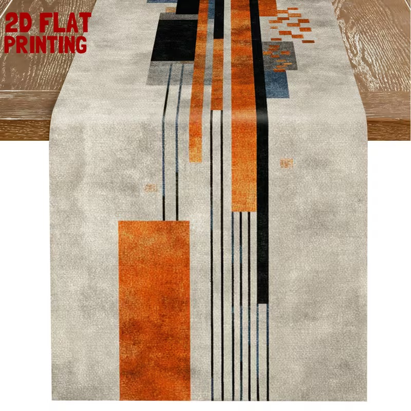 TEMU 1pc -gray Abstract Geometric Block Face Creative Table Runner | Universal Table Runner | Modern / Orange-gray Combination | Suitable For Casual