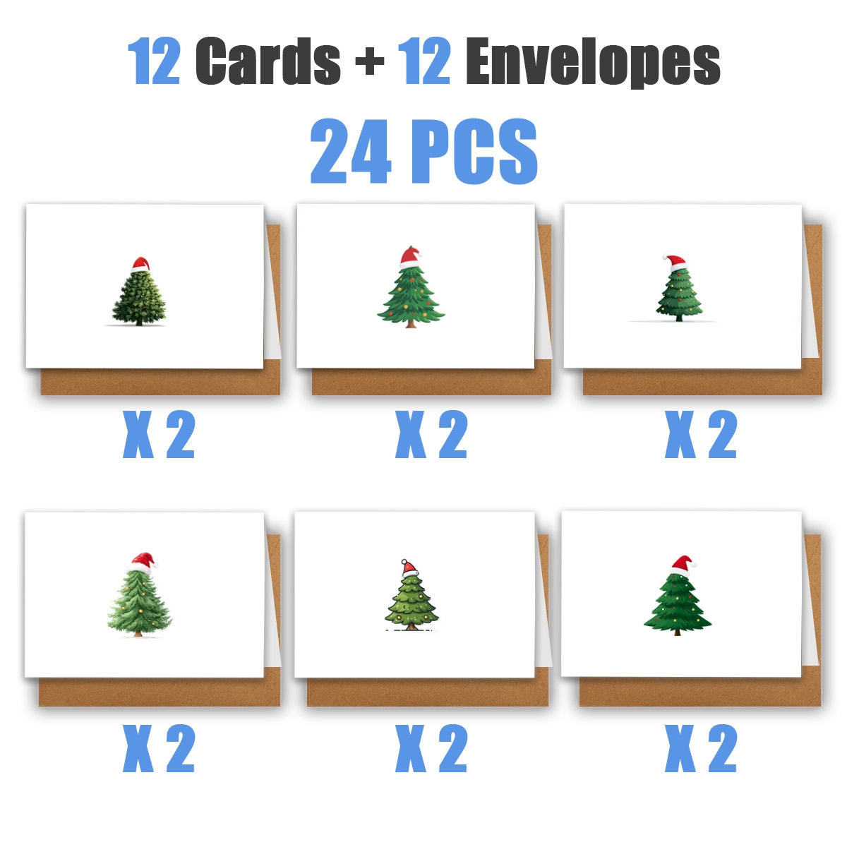 TEMU 1set/ 12pcs/ 24pcs Christmas Tree With Red Hat Greeting Cards | With Envelopes, Greeting Cards | Perfect For Birthdays, Celebrations And Thank