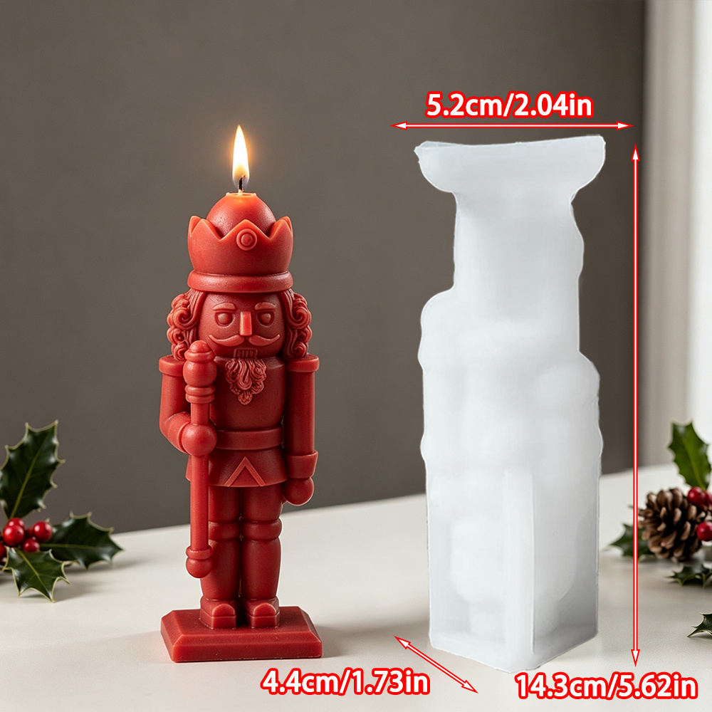 TEMU Christmas Nutcracker Soldier Mold - Silicone Candle & Resin Soap Making Tool With Bearded For Man & Hat Design Suitable For Diy Crafts, Scented