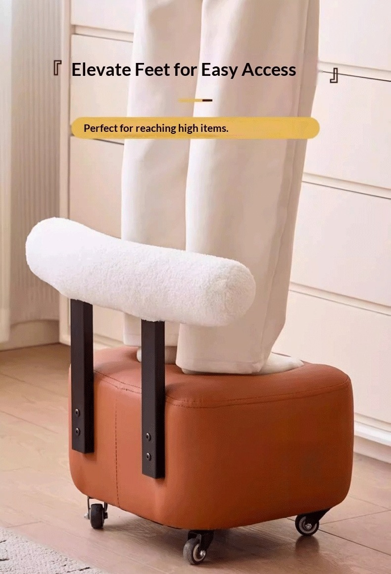 Entryway Shoe Changing Stool with Smooth Rolling Wheels, Sturdy Wooden Frame And Non-Slip Rubber Feet, Multifunctional Design for Putting on Shoes, Quick Changing, Temporary Seating And Small Item Organization, Ideal for Entryway, Living Room