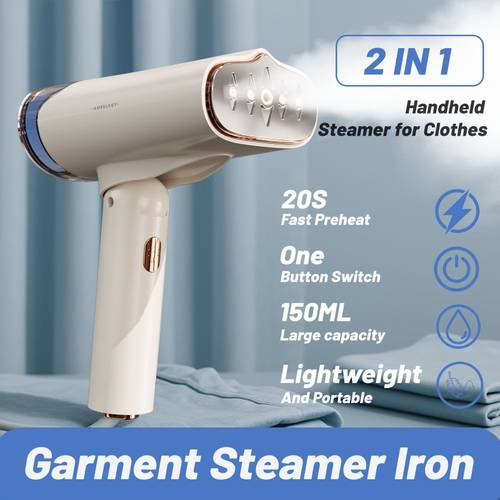 2-in-1 Garment Steamer Iron, Portable Mini Fabric Steamer, 1200W Handheld Steam Iron for Travel, Home Use & Gifts