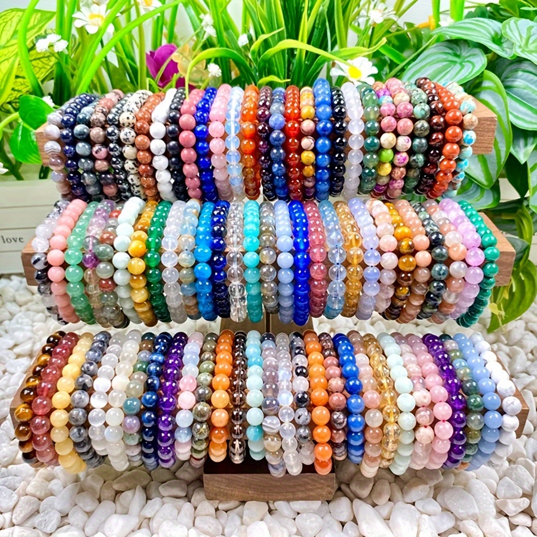Image of 10pcs Colorful Glass Bracelet For Women Men, Random Color Matching Colorful Glass Beads Bracelet Suit Elastic Wristband Handmade Jewelry Decoration