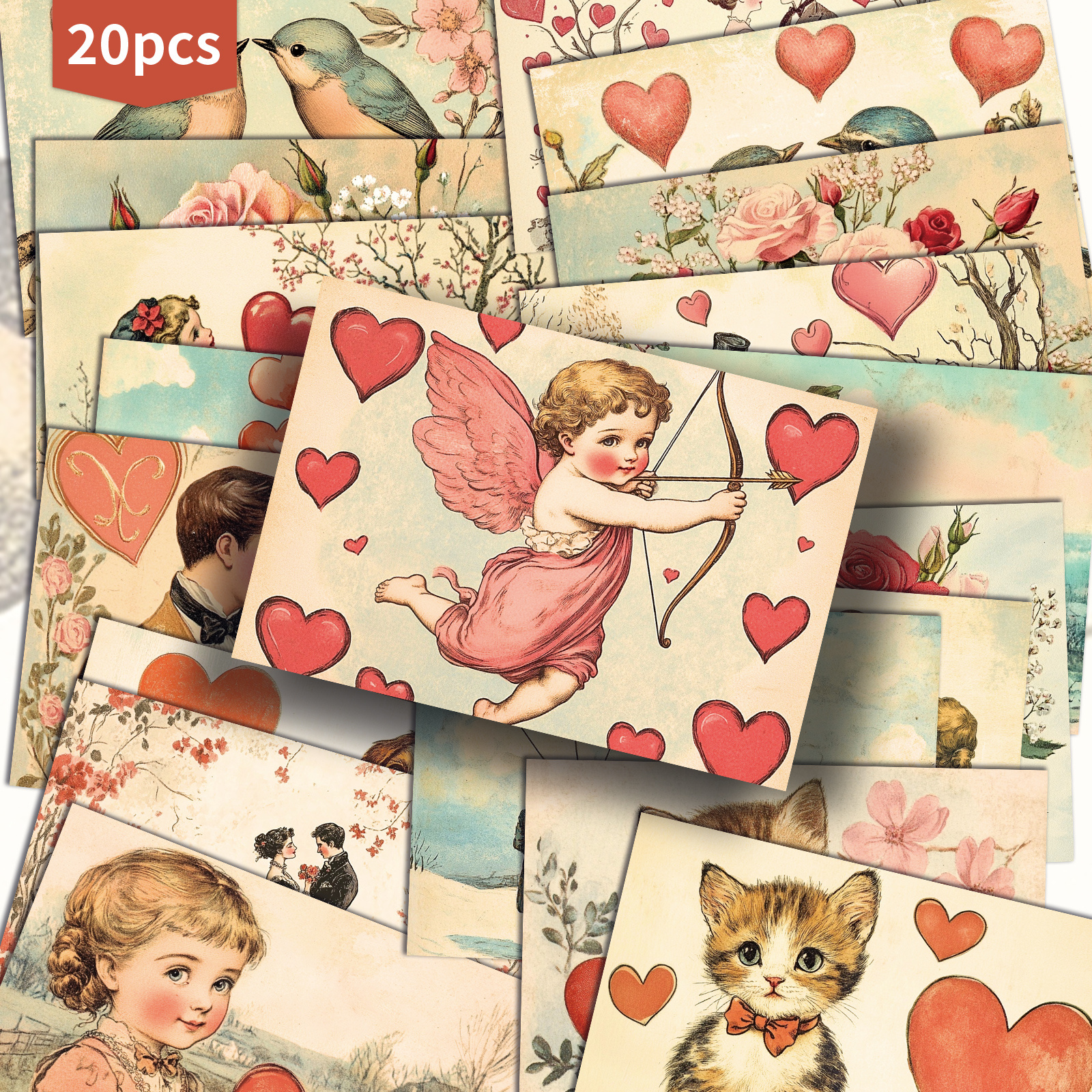 TEMU Set Of 20 Assorted Retro Valentine's Day Gift Cards Featuring Cupid, Measuring 4x6 Inches. Collectible Decorative Cards Showcase Classic Pinup
