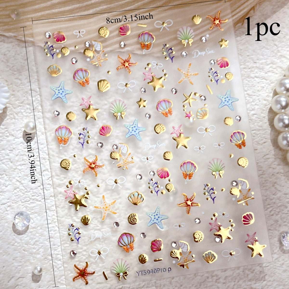 1pc Crystal Rhinestone Embossed Deep-sea Shell Nail Sticker - A Beautiful And Elegant Decorative Sticker, Perfect For Women And, Ideal For Vacation Additions, And Self-adhesive