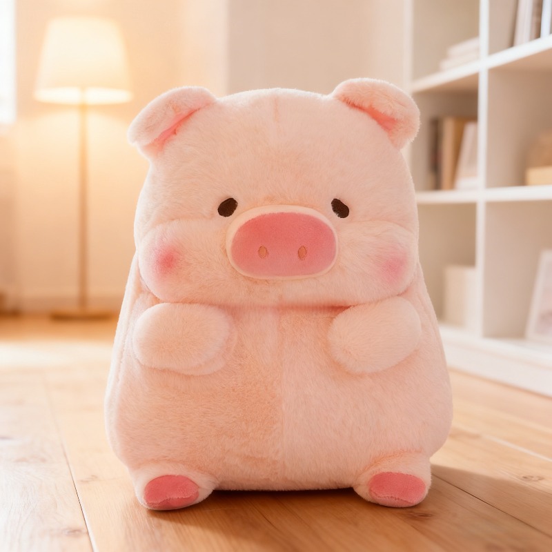 Image of Chubby Pink Pig Plush Toy With Blush Details – Soft Fluffy Stuffed Pig With Round Shape & Cute Facial Features, Ideal Cozy Hugging Companion Or Home Decor