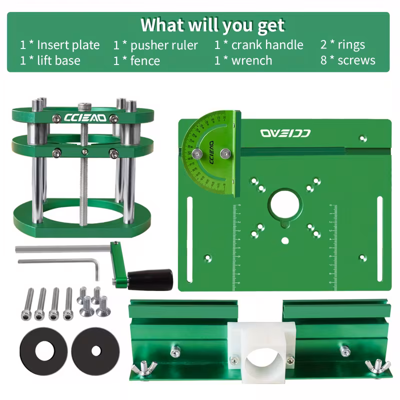适用于65毫米直径马达的木工翻转板和铣床升降套件 - 铝合金铣床嵌入板带斜角量规和护板 - 工作台修边木工辅助工具 商品详情 4
