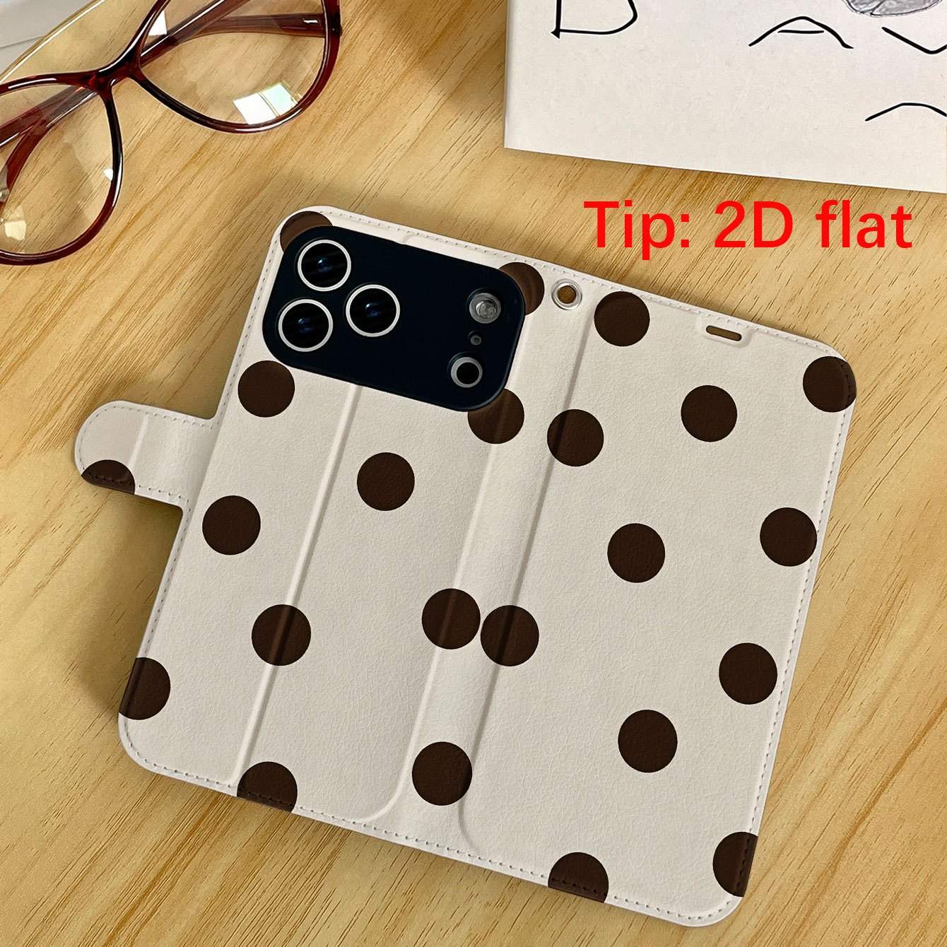 TEMU Phone Case - 1pc 2d Flat Minimalist Black Polka Dot Pattern Faux Leather Flip Phone Case For Iphone 17/17pro/17promax/17air/ For Iphone