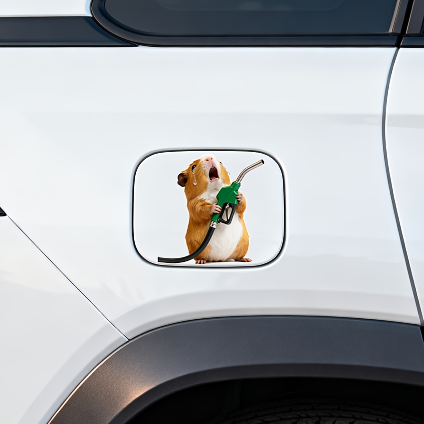 Crash Working Guinea Pig Car Sticker, Used For Car Fuel Tank Cap Decoration, Easy To Apply, No Residue, Self-adhesive