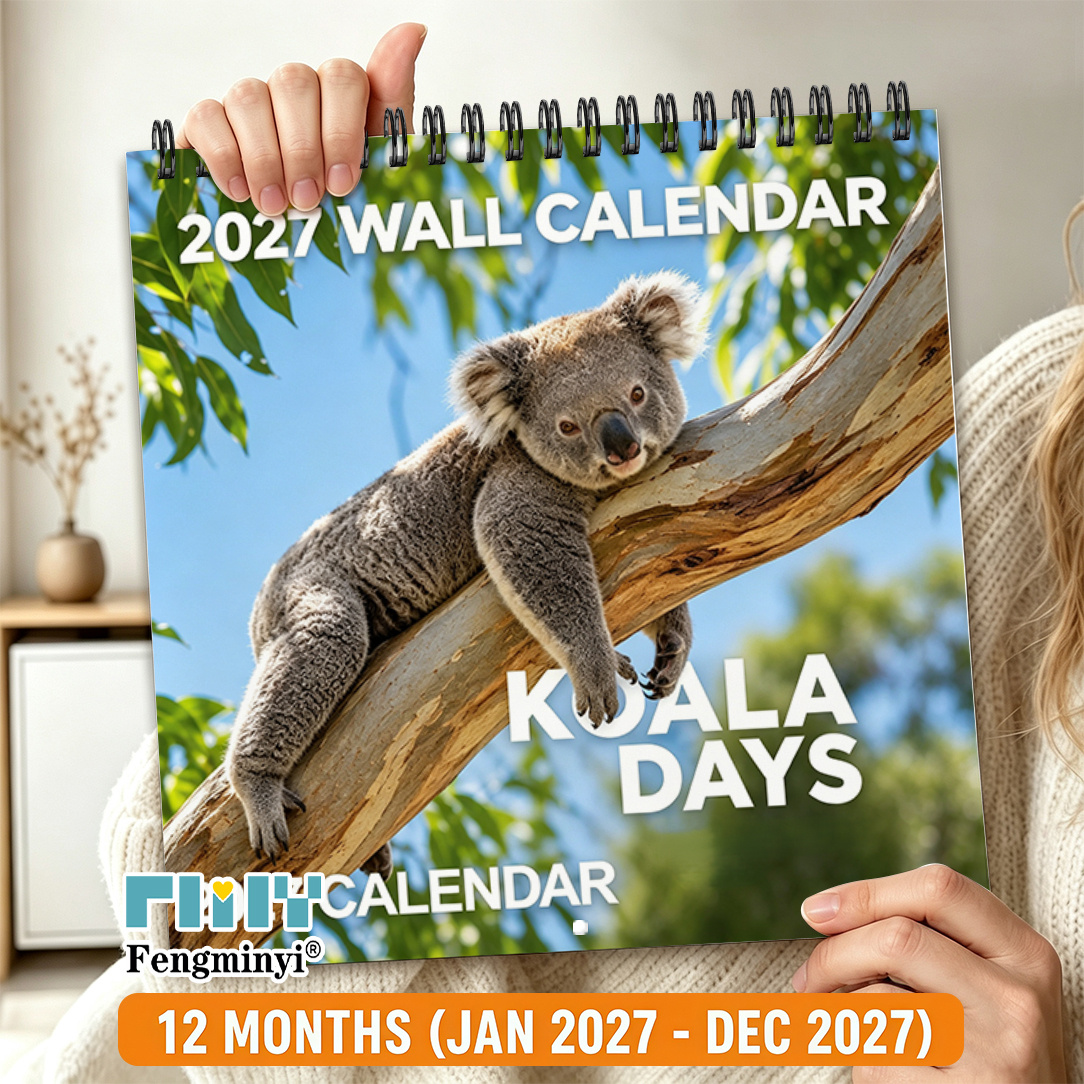 TEMU 2d Flat 1pc 2027 Koala Calendar, Cute Australian Wildlife Photography, Image Of A On An Eucalyptus Tree, Black Spiral Design, Suitable For Home