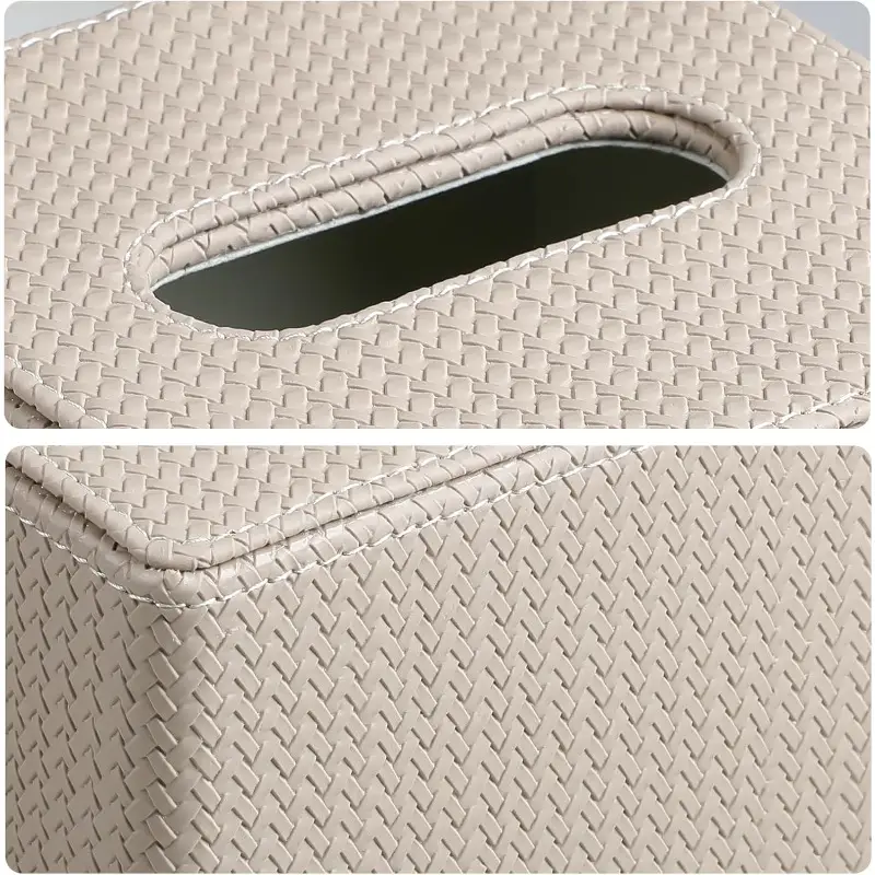 pu leather tissue box cover with magnetic closure - square woven texture design, dust-resistant cube holder for bathroom vanity, bedroom nightstand & office - fits standard tissues, decorative storage organizer (no clutter-free access) Product details 3