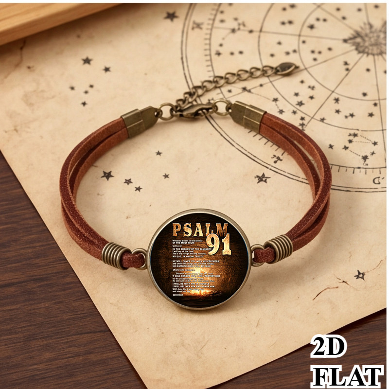 TEMU 2d Flat, 2d Flat 'psalm 91' Bible Verse Religious Text Bracelet, Unisex Faith Protection Inspirational Wrist Accessory, Ideal Christmas, Easter,